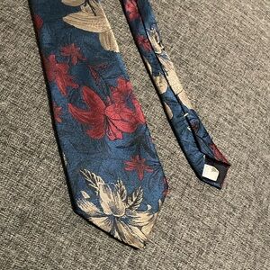 Oscar De La Renta Studio Red Silver Blue Flower Tie